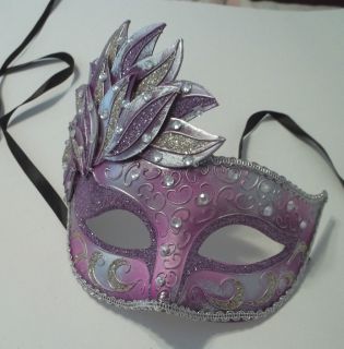 Purple Silver Venetian Masquerade leaf cascade Mardi Gras Mask