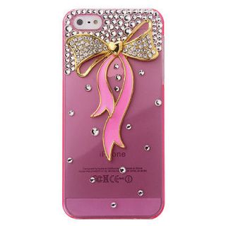 Crystal Rhinestone Gold Pink Bow Diamond Case Cover For Iphone 5 4/4S