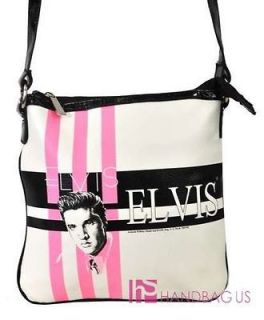 ELVIS PRESLEY Signature 50th Messenger Sling Bag Purse White Pink