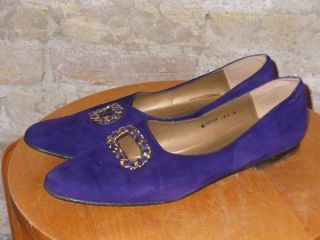 CARESSA Purple Suede Ballet Flats Shoes 9 1/2 N Chain Accent Vintage