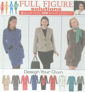 Womens Lined Suit Jacket Skirt Sewing Pattern Full Figure Princess