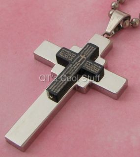 LORDS PRAYER CROSS STAINLESS STEEL BALL CHAIN NECKLACE