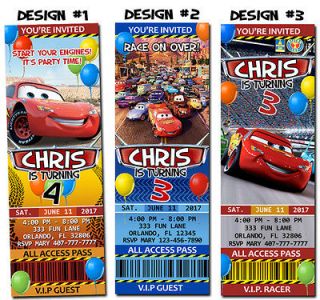 Cars Disney Ticket Birthday Party Invitations Speedway