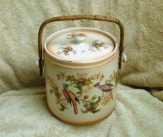 Ducal Crown Ware Canister Blush With Exotic Birds and Flowers, c.1920