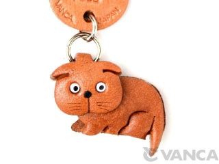 Fold Handmade Leather Cat Keychain/Charm *VANCA* Made in Japan #56420