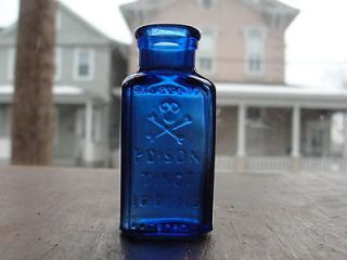 Newly listed Cobalt blue skull & crossbones poison bottle tintc Iodyne