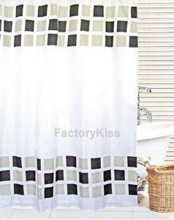 HQY 180*180 Black and Gray Waterproof Shower Curtain & 12 Free Hooks