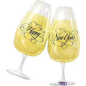 Large Champagne Glasses (11707)   30 New Year Party Foil Helium
