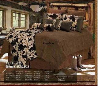Lodge Bedroom Decor Brown Cowhide Fur Comforter Bedding Set 5 Pc
