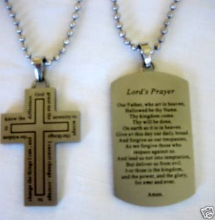 Stainless Lords Prayer Dog Tag & Serenity Cross & Chain