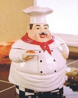 FAT CHEF COOKIE JAR French Kitchen Decor Snack Canister Ceramic Portly