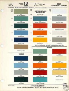 1962 Chevrolet Dodg e Truck Paint Color Chart PPG 62