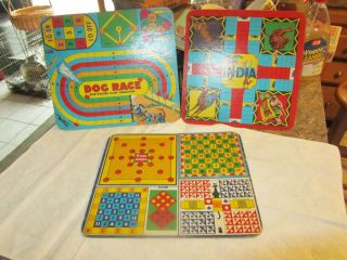 1938 1937 Transogram Game Boards Lot of 3 India Checkers Dog Race