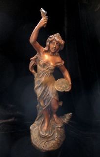 French ART NOUVEAU Spelter Bronze Statue Sculpture LADY Sowing MONEY