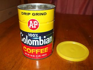 Antique Vintage A&P AP Colombian Coffee Tin Can Advertising