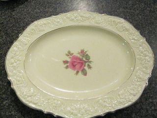 Crown Ducal Ware Platter Cream Coloured Large Pink Rose w/ Gold Trim