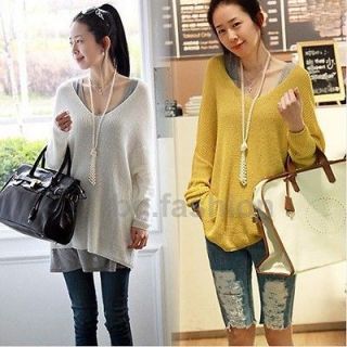Crew Neck Oversized Batwing Slouchy Knitted Shirt Jumper Loose Sweater