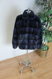 Sporty Unisex Dyed Blue Chinchilla Rex Rabbit Fur Coat Jacket