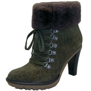 298 VIA SPIGA Leya Shearling Sz 8.5 M Cuff Boots Ankle Suede Green