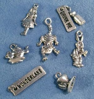 Alice Drink Me Mad Hatter Cheshire Cat in Wonderland Silver Charms