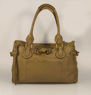 Authentic CHLOE Paddington Beige / Tan Leather Satchel Bag with lock