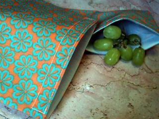 Reusable Sandwich Snack Bag Set Orange Turquoise Teal Flower Back To