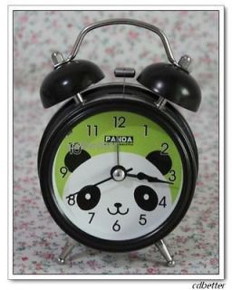  Kids Black Panda Alarm Clocks Bell Table Quarz Desk Battery Clock