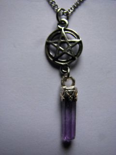 PETITE AMETHYST Crystal PENTACLE Pendant Pagan Wicca Gothic
