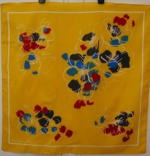 Vintage 1980s Bright Yellow Abstract Floral Print Scarf by Valentina
