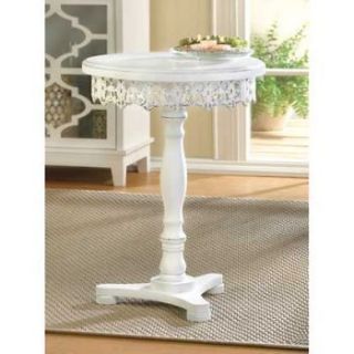 Shabby White Flourish Chic Pedestal Accent Table Decorative Cutwork