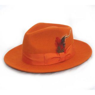 Hat, Bright Orange, with feather ,silk ribbon 100 percent wool felt