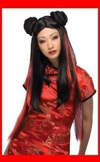 MS CHOW ADULT ASIAN GEISHA GIRL JAPANESE BLACK RED COSTUME WIG~WOMENS