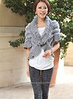 Knit Rabbit Fur with Fox Collar Stole Cape Scarf Coat Sweater Spring