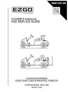 EZ GO Gas Power Golf Cart Owner & Service Guide Manual Please Read ALL