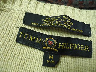 TOMMY HILFIGER Sweater Blue Tan Striped Size Medium CHEAP SHIPPING 