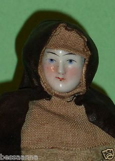 Antique Early China Head Nun Doll Head Cone Body Clothes Habit