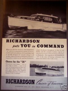 original 1950 vintage Ad Richardson Cabin Cruisers 35 & 26 Boat Yacht