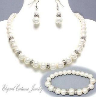 White Pearl Bracelet Necklace Set ~ Elegant & Chunky Jewelry