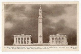 VIEW POSTCARD MUNICIPAL BUILDINGS CLOCK TOWER SPRINGFIELD MA 1909
