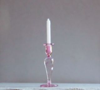 Cranberry/Clea r Candlestick & Candle Mouth Blown by P. Grenyer Classc