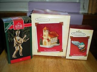 Hallmark Ornaments lot of 3, Elvis, Country Church and Youre A Star