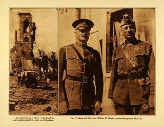 1920 Rotogravure WWI Flirey Church Tower Military Officials Pershing