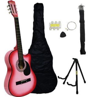 Newly listed NEW Crescent Beginners PINK Cutaway Acoustic Guitar+STAND