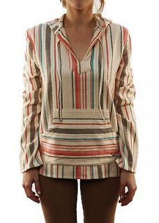 Roxy Womens Tequila 2 Pullover Hoodie/Poncho Sweater Striped Tan