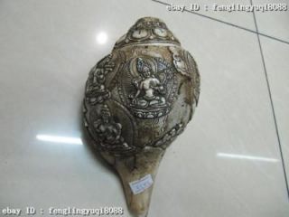 Tibet Buddhism Old Conch Shell Green TaRa Buddha clarion