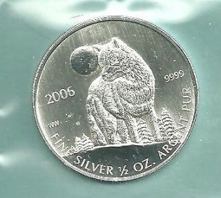 2006 1/2 oz Fine Silver 999 Canadian Timber Wolf Bullion Coin (Sealed
