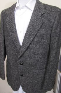 The Clothier Black Gray Tweed Wool Jacket 40R Leather Knot Buttons