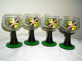 German Green Stem Rhein Roemer Goblets / Glasses   SHIELD