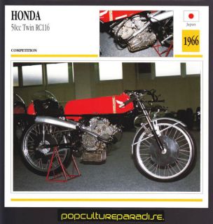 1966 HONDA 50cc TWIN RC116 Motorcycle Picture SPEC CARD