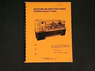 Clausing Colchester 15 Lathes Instruction & Repair Parts Manual